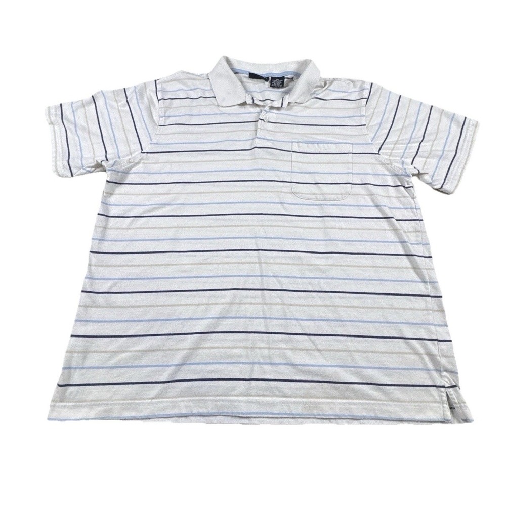 Puritan Men's Size XL Short Sleeve Polo Striped White And Blue